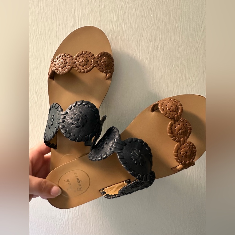 Jack Rogers Lauren Sandals in Tan/Navy